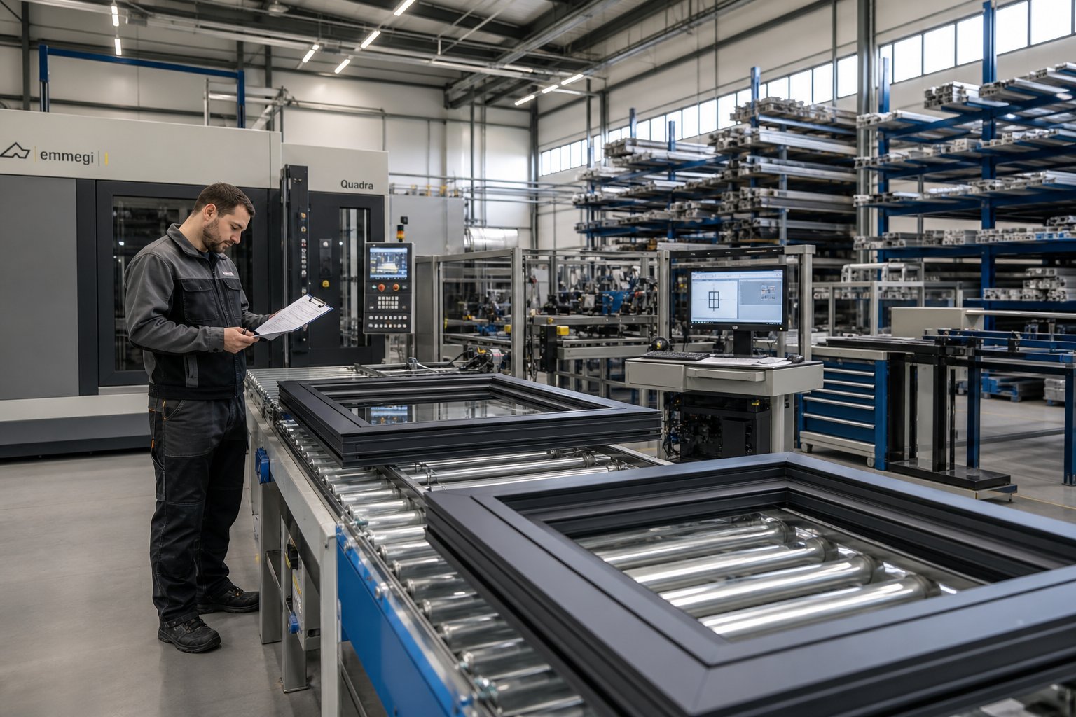 quality control inspection at an aluminium window fabrication facility before supply only dispatch