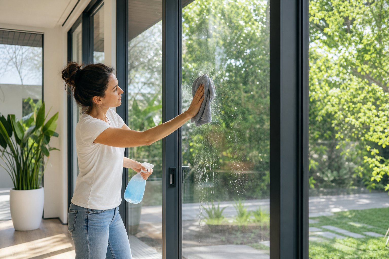 regular gentle cleaning with mild soap extends the life of resprayed aluminium window frames