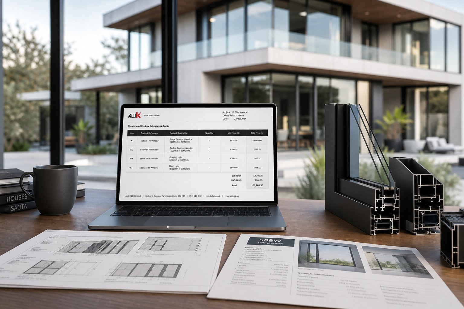 reviewing detailed aluminium sliding window quotes with profile samples and specifications