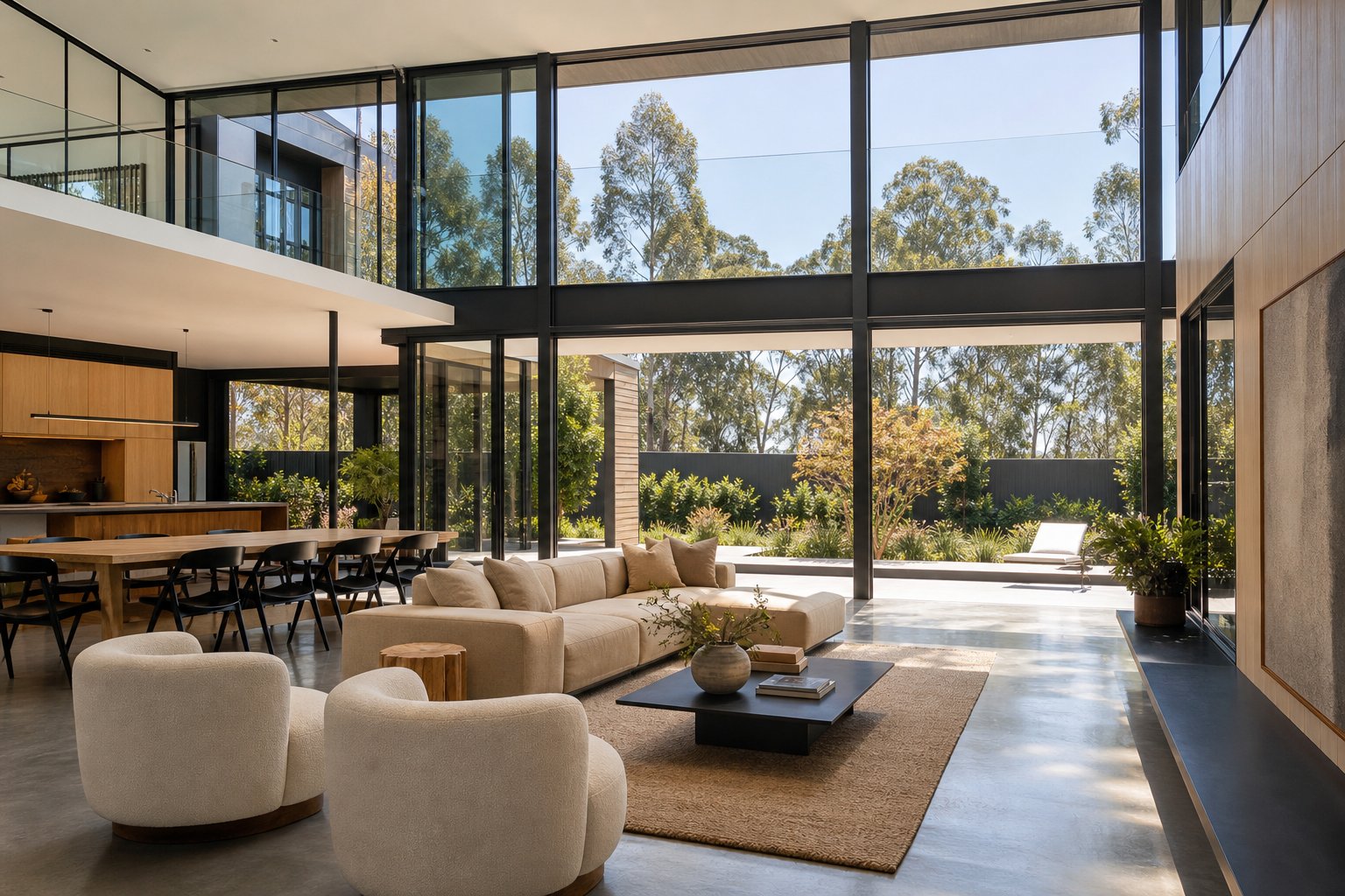 slimline aluminium frames maximise natural light with narrow sightlines and wide glass areas