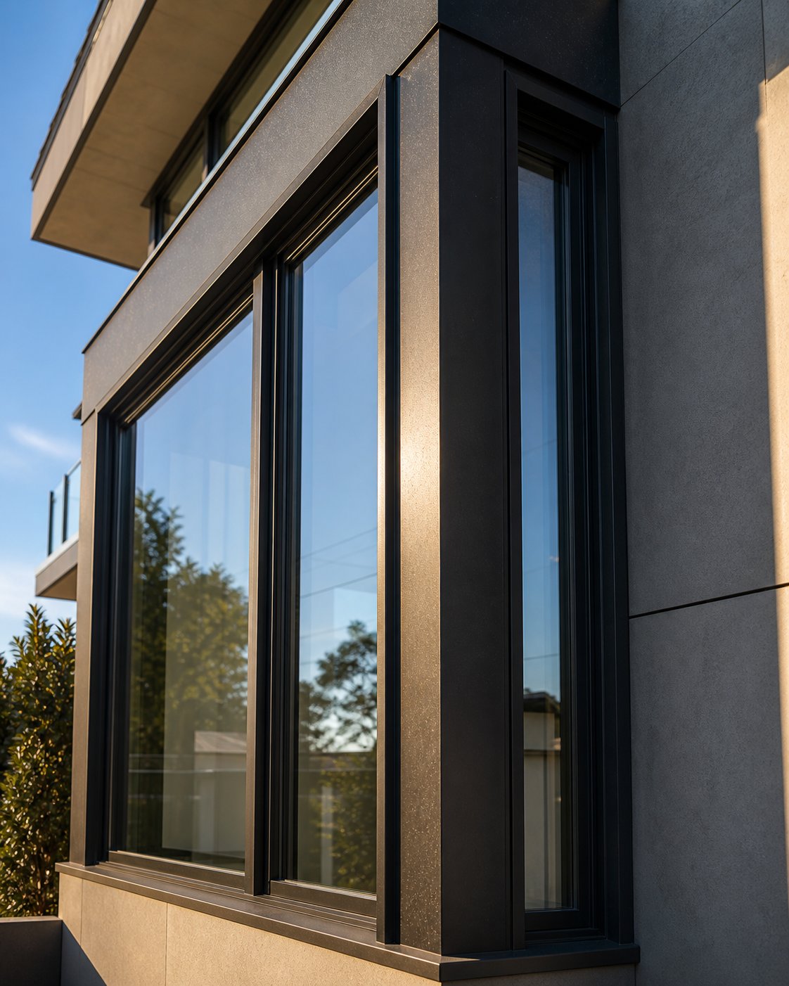 sun exposed aluminium frames show powder coating degradation faster than shaded sections of the same window