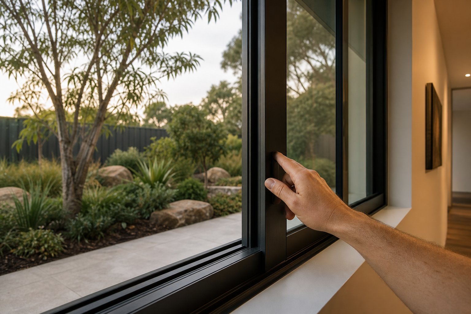 testing sliding panel operation after aluminium window installation to verify smooth performance