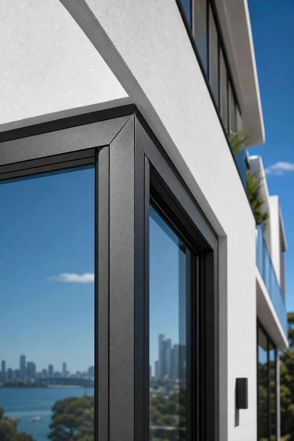 thermally broken aluminium window frame detail showing slim sightlines and precision engineering