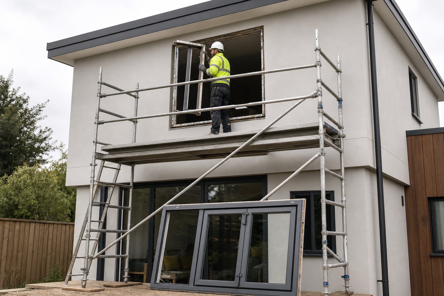 upper storey aluminium window replacement requiring scaffolding access adds significant cost beyond the standard installation quote