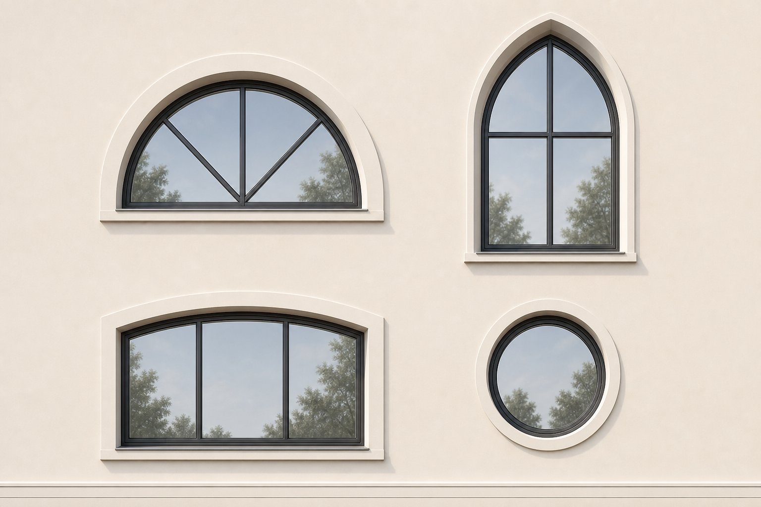 various aluminium arch window profiles including semicircular gothic segmental and porthole configurations