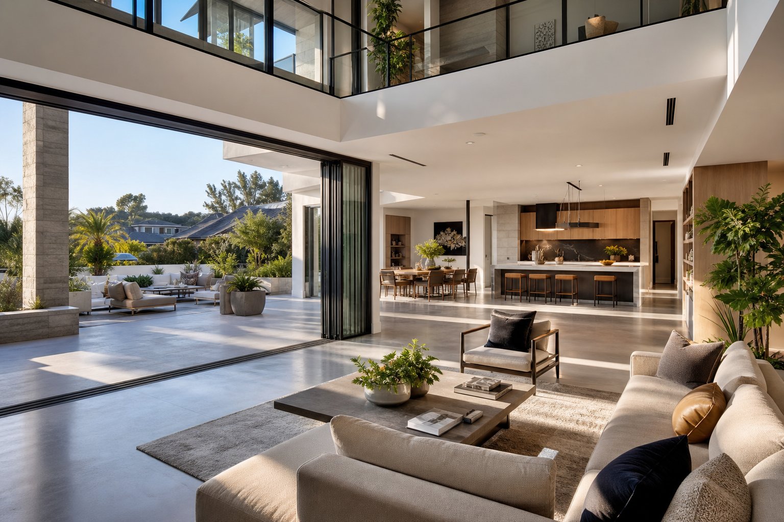 wide 3 track aluminium sliding window open to a terrace maximising airflow in a modern living room
