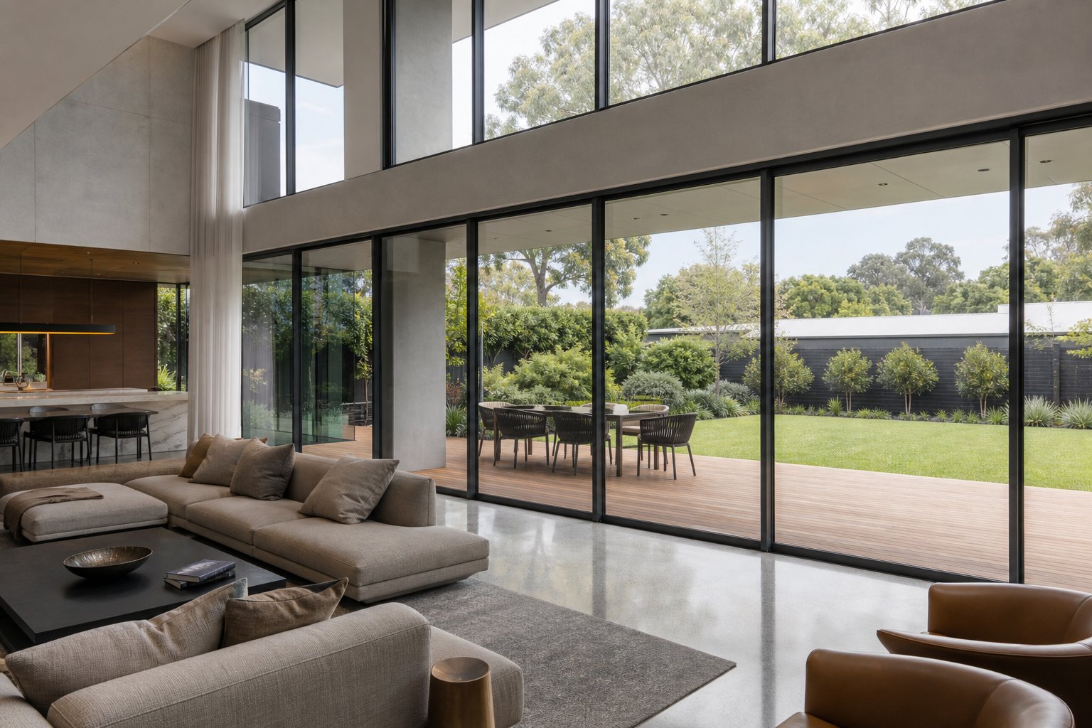 wide aluminium sliding windows maximising views and natural light in an adelaide living area