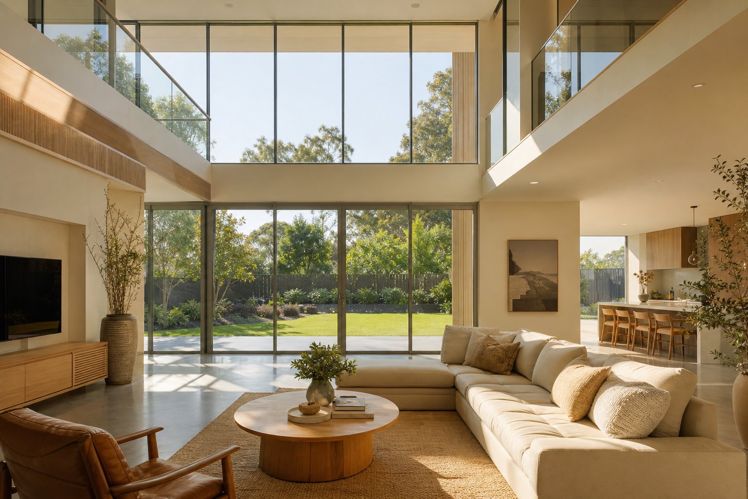 aluminium framed double glazed windows in a modern australian living space demonstrating thermal comfort and natural light