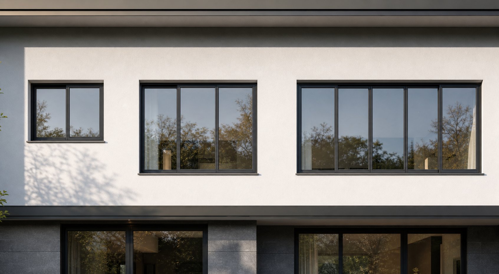 aluminium sliding windows in 2 panel 3 panel and 4 panel configurations showing how width increases with additional panels