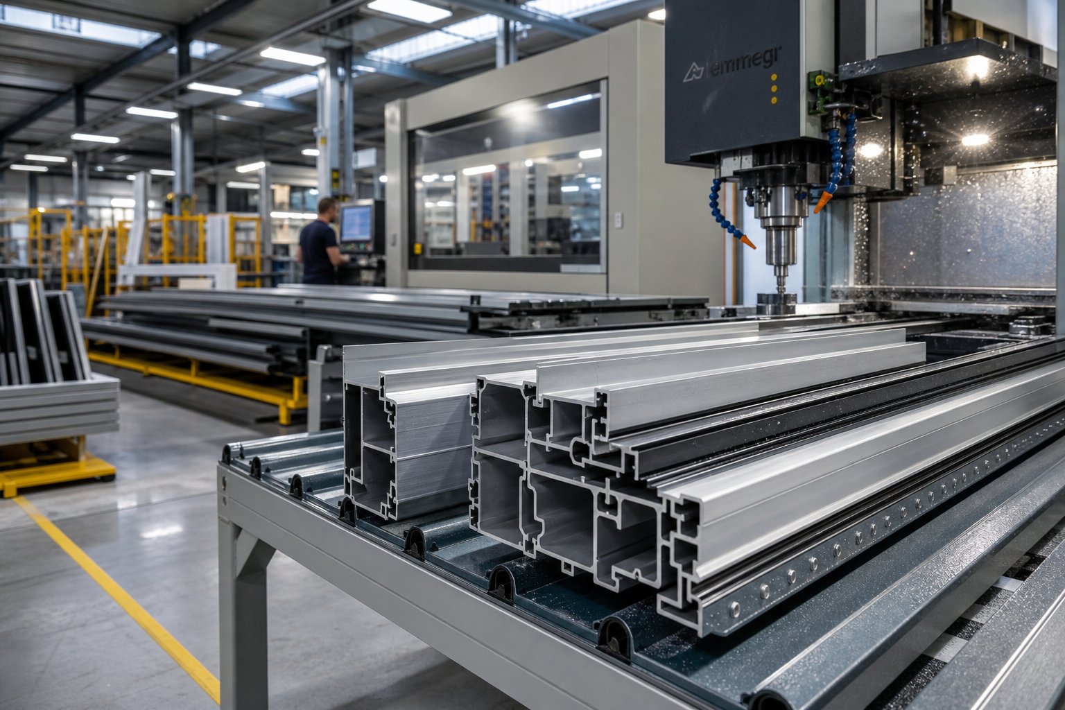 aluminium window profiles being precision machined in a modern manufacturing facility