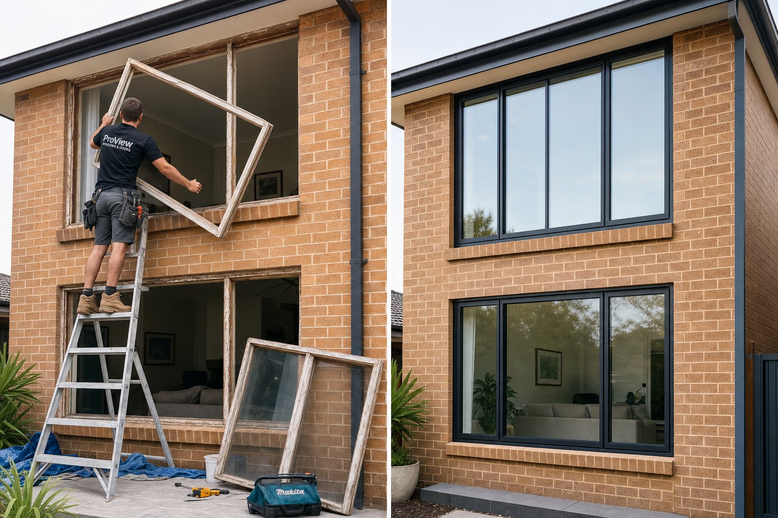 aluminium window replacement on an australian home showing the upgrade from old frames to modern thermally broken units