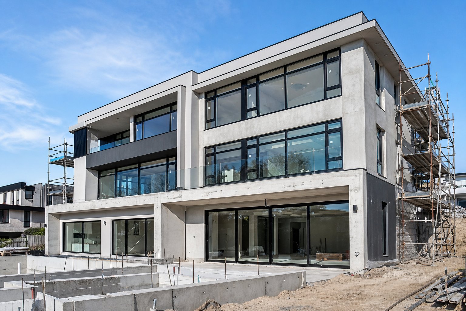 black aluminium double glazed windows installed across various configurations on a modern australian build