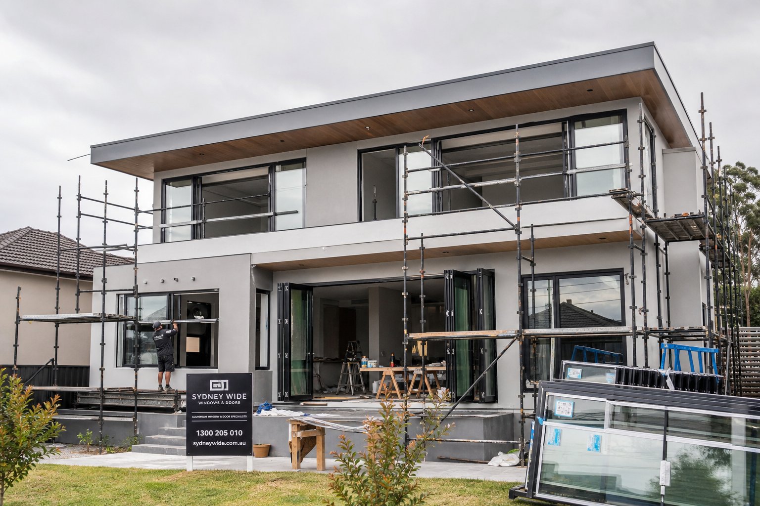 bundled aluminium window installation project showing multiple openings fitted in a single efficient visit