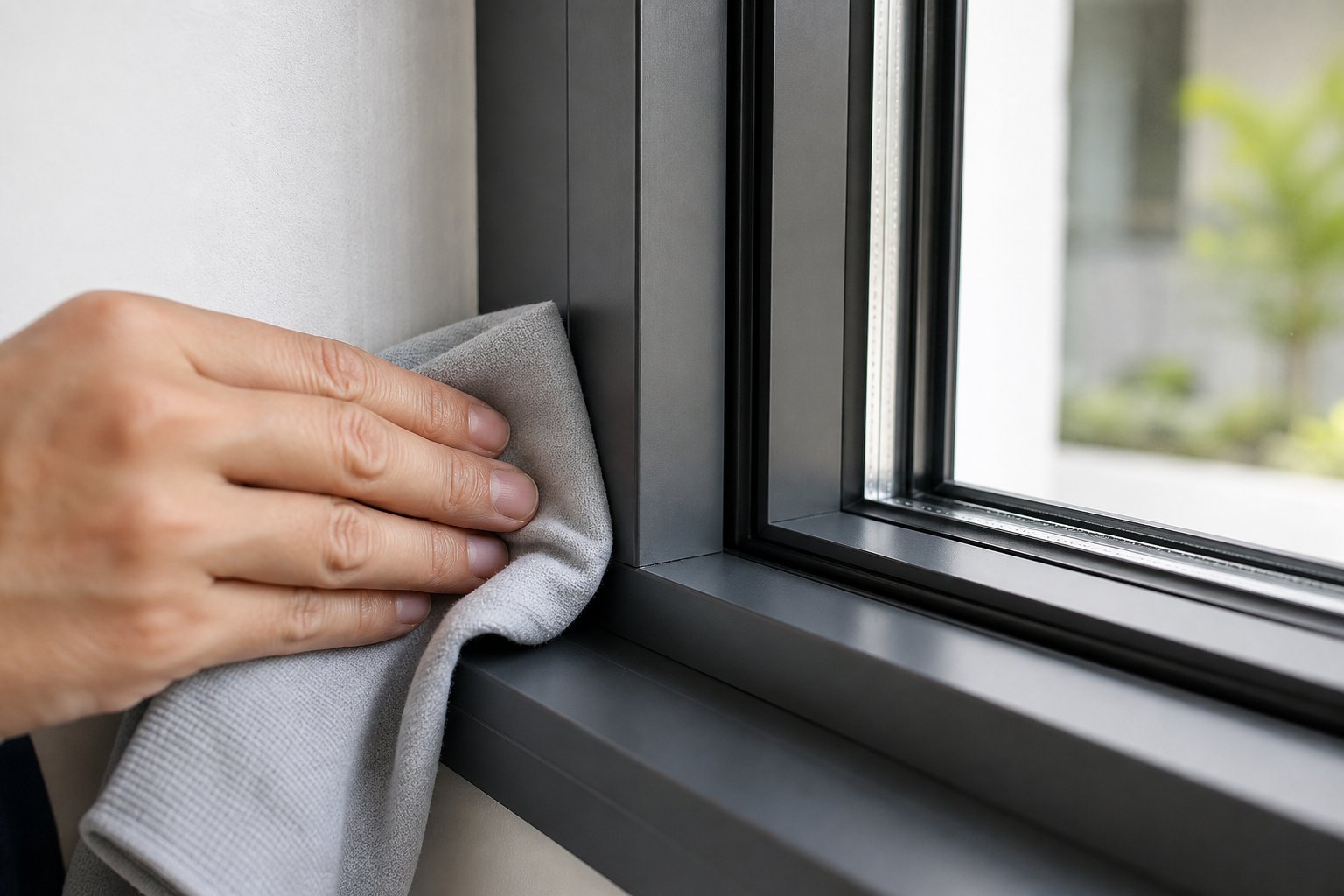 careful technique around glass and rubber seals prevents cleaning solution from degrading weatherstripping on installed window frames