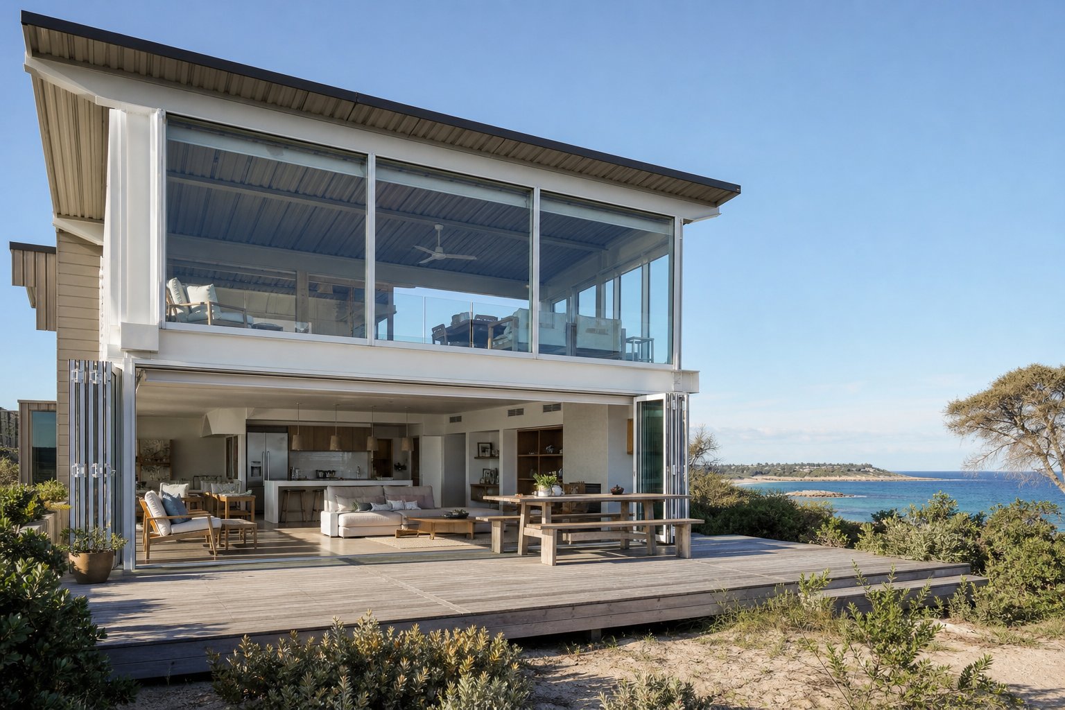 coastal australian home with marine grade aluminium windows and bi fold doors engineered for salt air environments