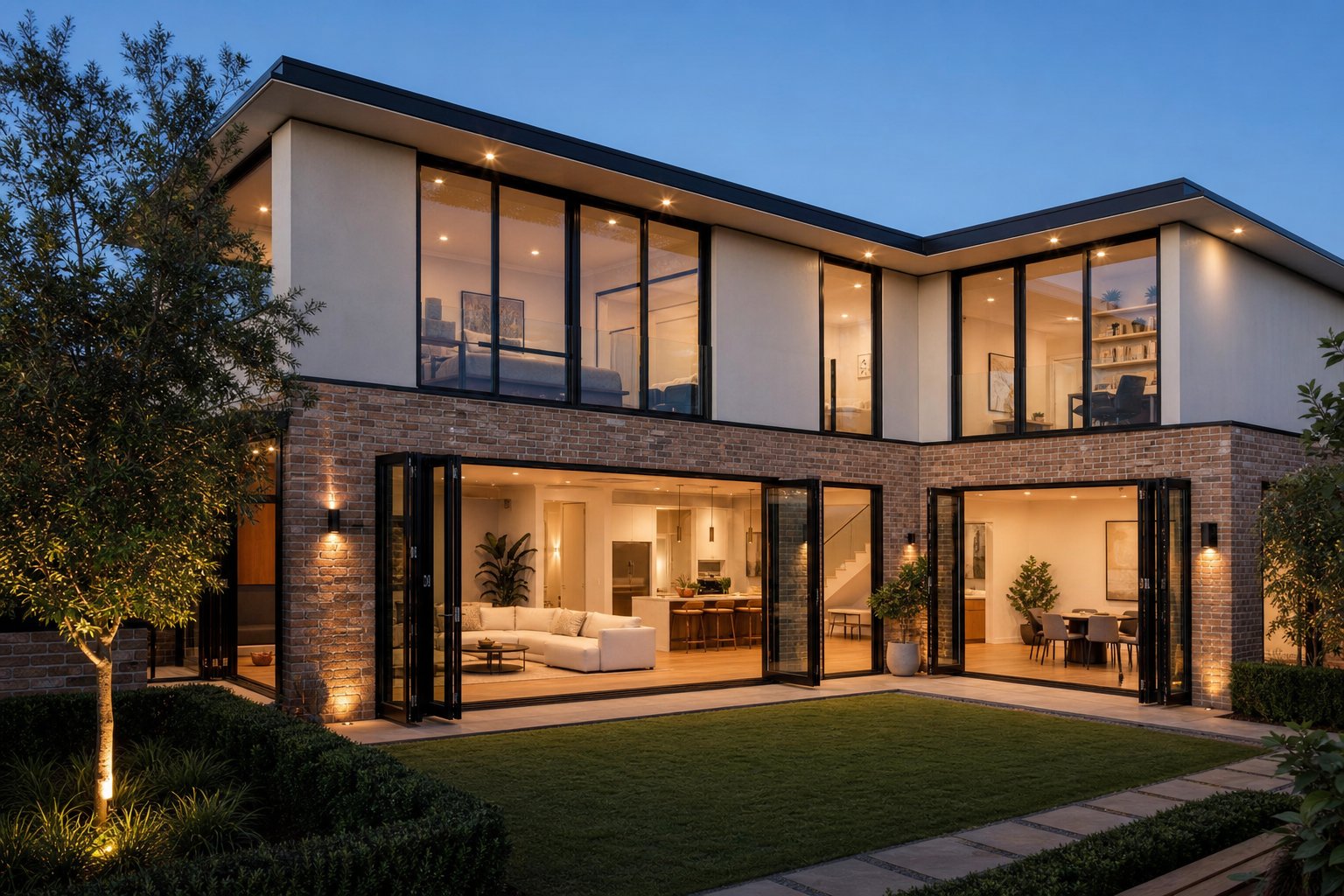contemporary australian home demonstrating how black aluminium frames create visual contrast against mixed facade materials