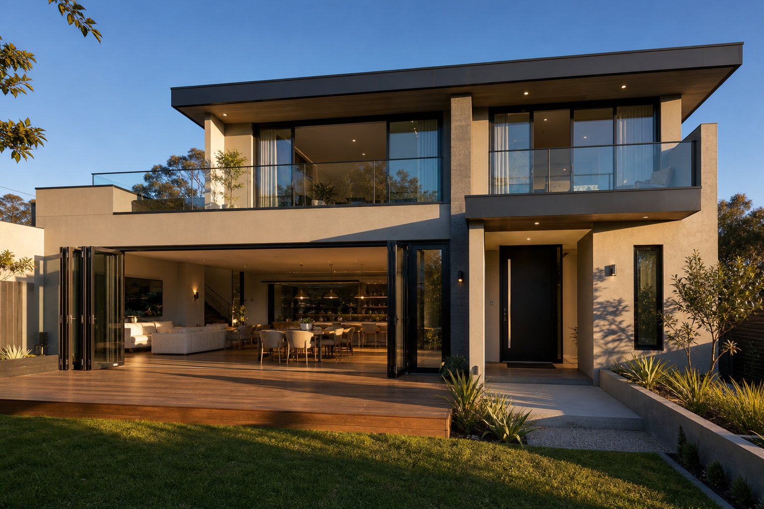 contemporary australian home featuring bi fold pivot and sliding aluminium door systems across multiple levels