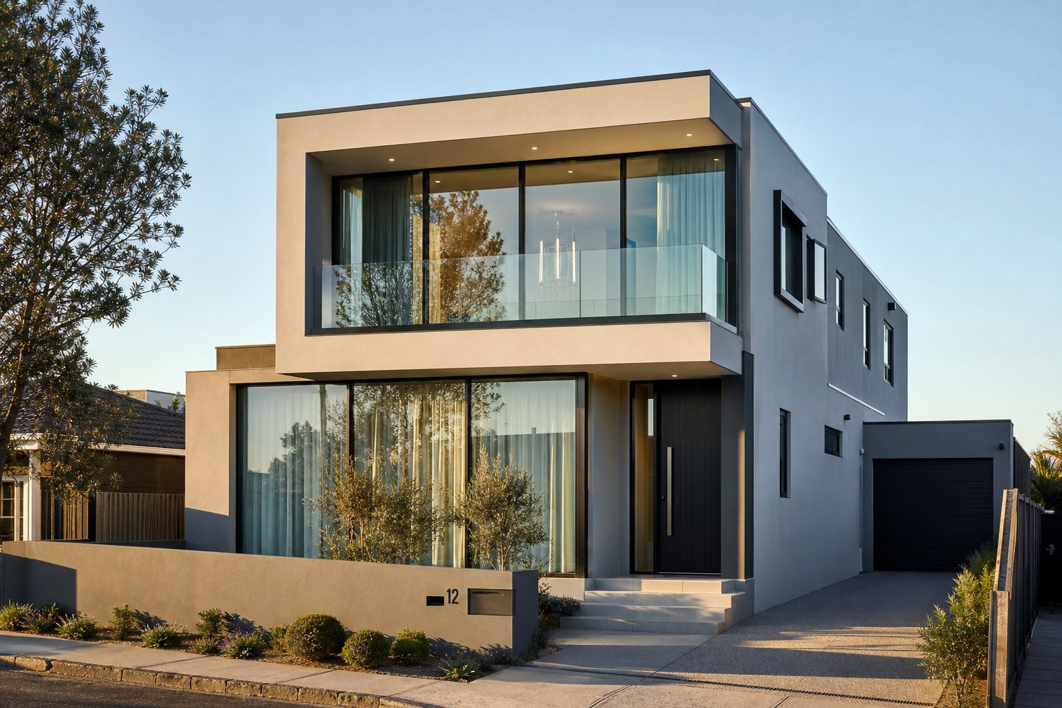 contemporary australian home using a hybrid window strategy with aluminium on the street facing facade for maximum kerb appeal