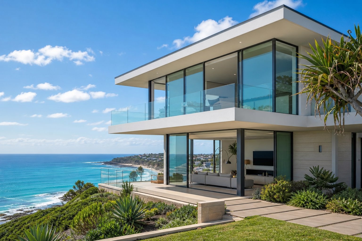 contemporary coastal australian home with aluminium framed glazing designed for marine environments