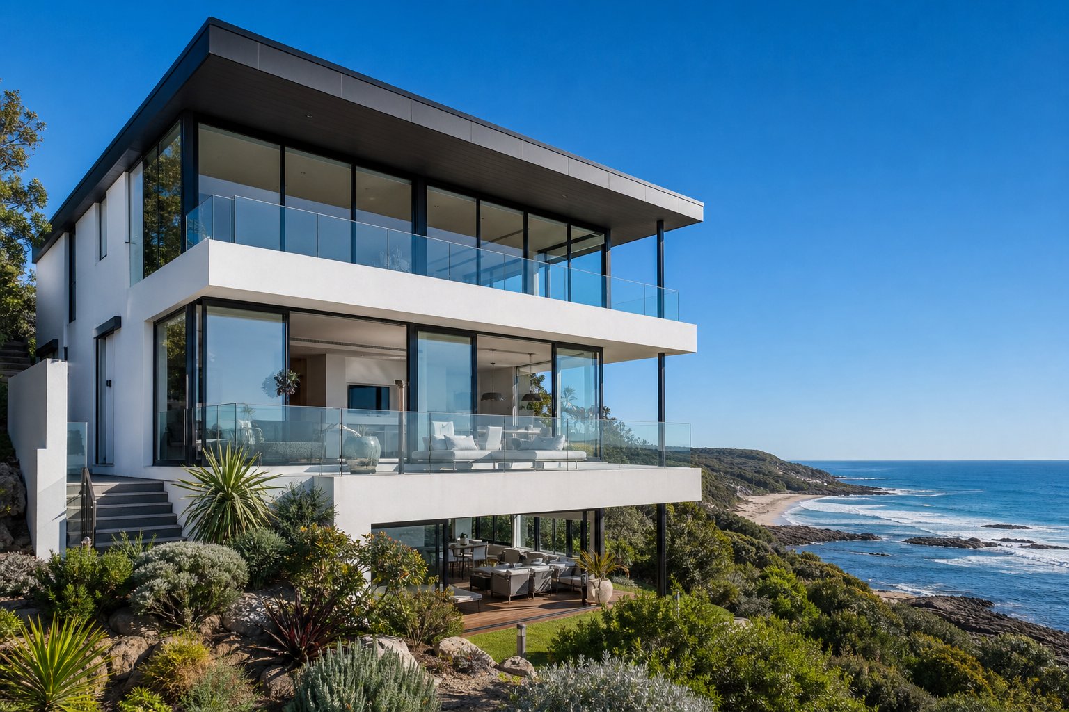 contemporary coastal australian home with corrosion resistant aluminium doors and windows designed for salt air environments