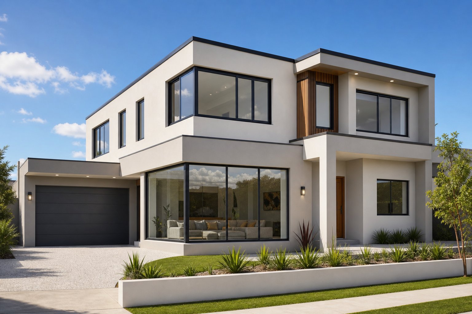 contemporary home combining multiple aluminium window types including fixed casement and sliding configurations