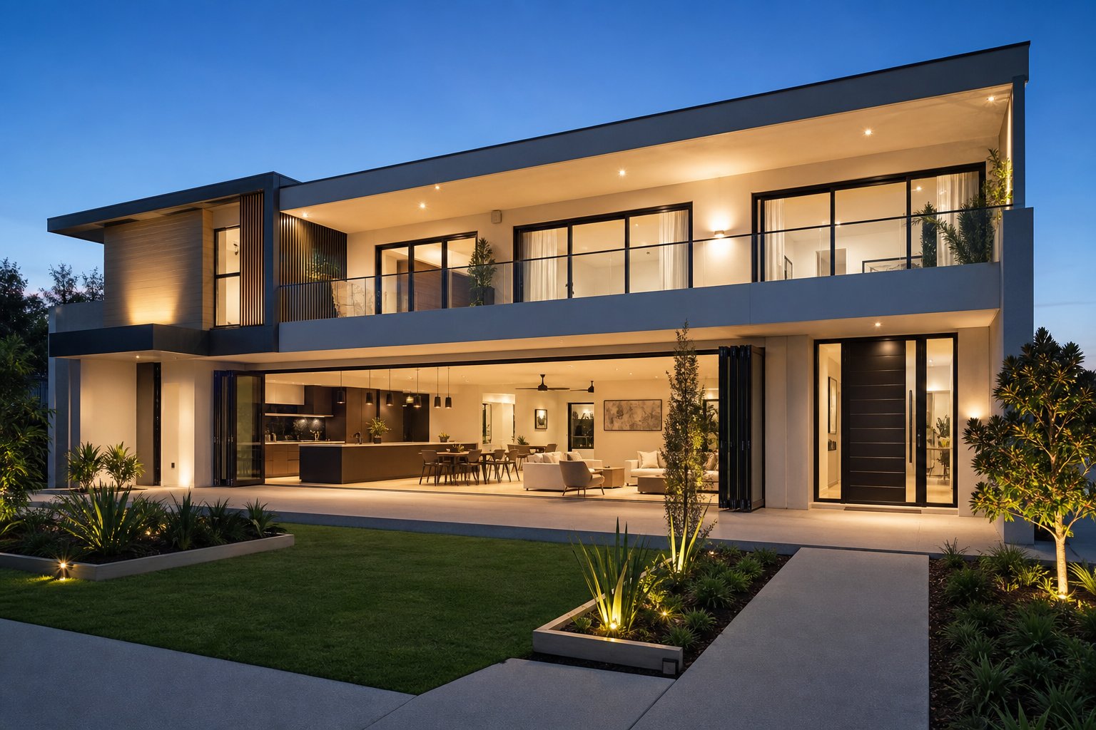 contemporary home showcasing multiple aluminium door configurations across different applications
