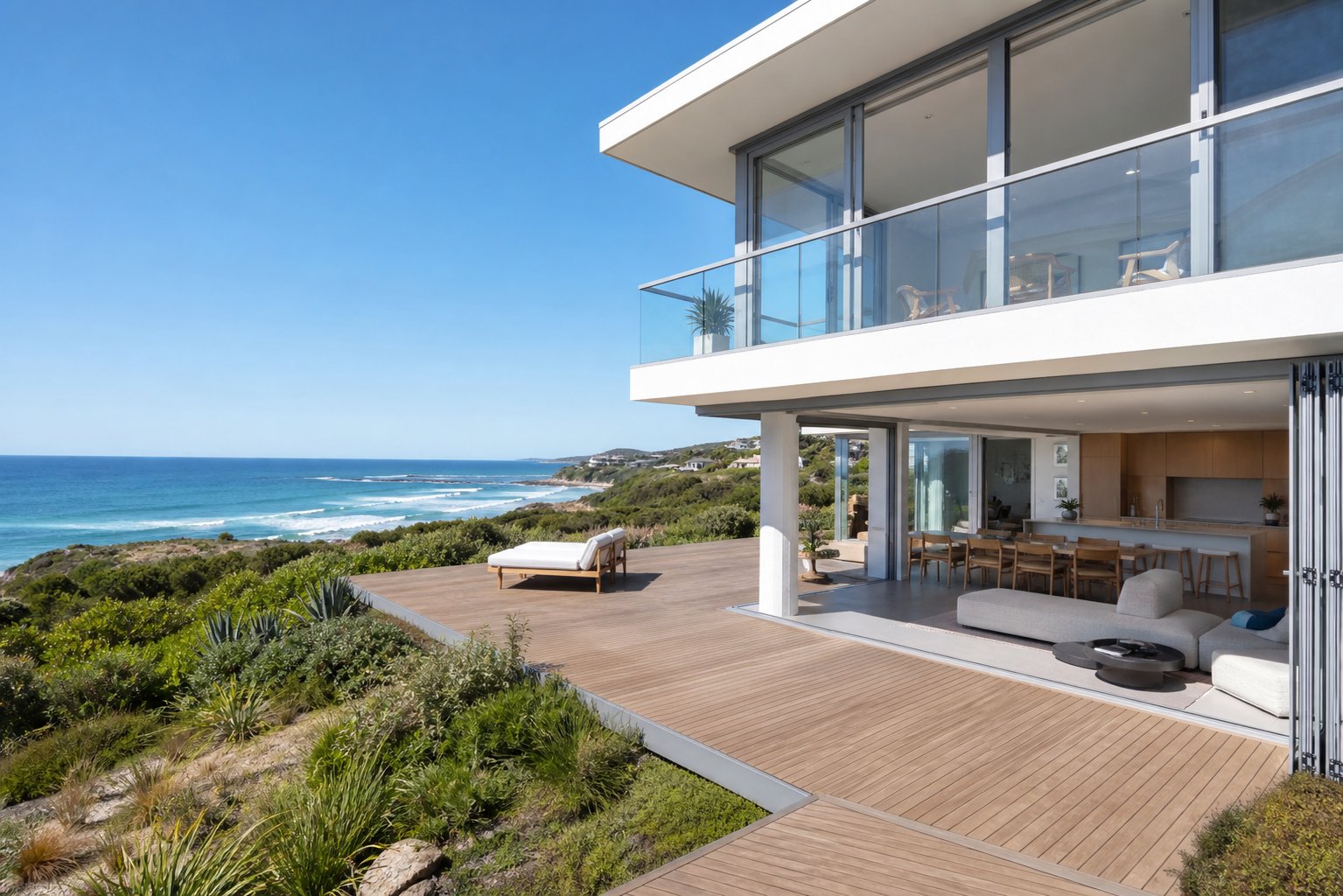 corrosion resistant aluminium bi fold doors on a coastal australian property designed to withstand salt air exposure