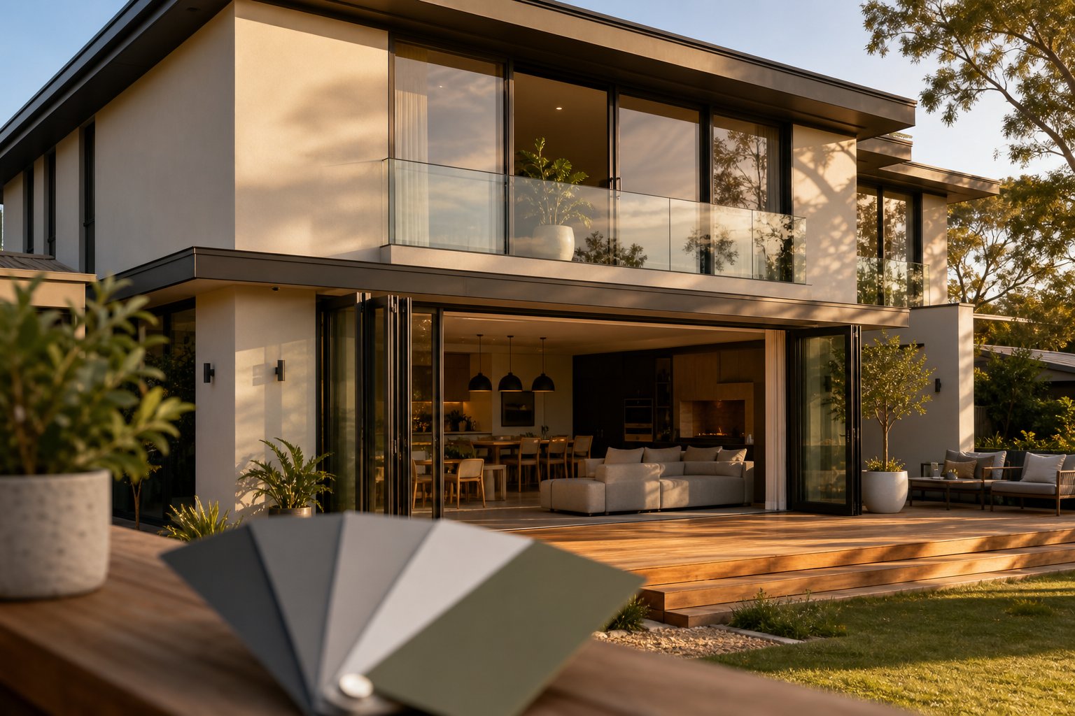 dark bronze aluminium window frames complementing a contemporary australian home facade with popular colour options