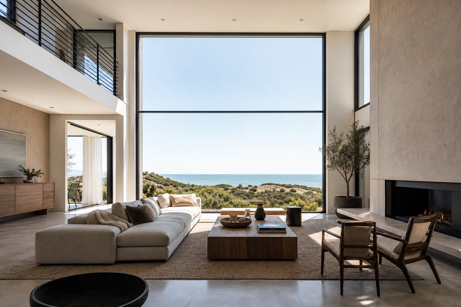 fixed aluminium picture window with ultra slim frame maximising unobstructed views and natural light in a modern living space