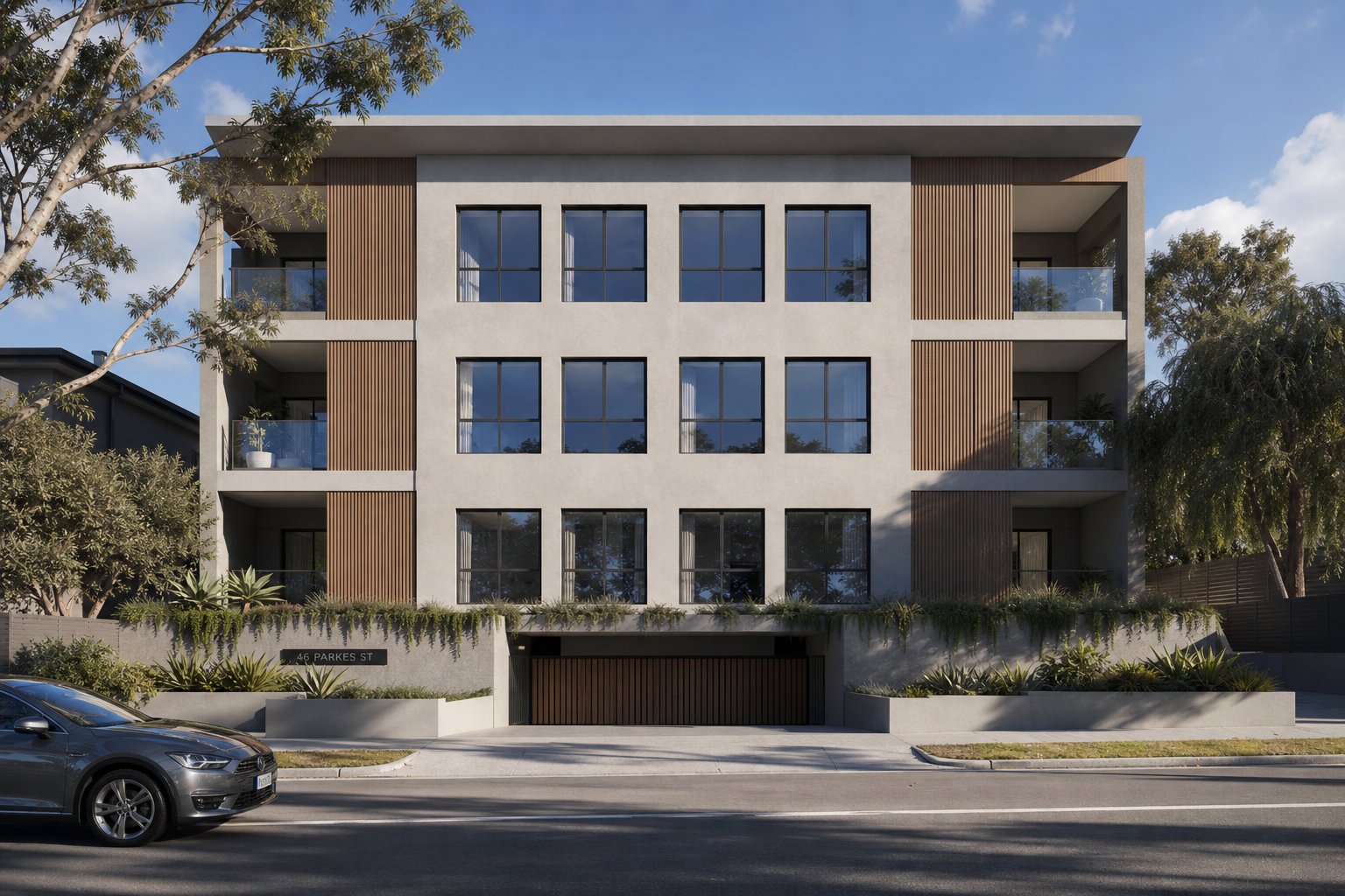 multi storey australian residential development featuring uniform double hung aluminium windows specified at project scale