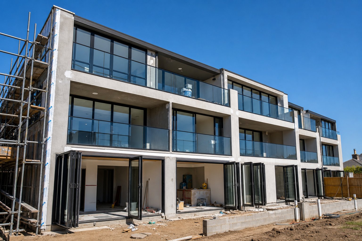 multi unit development with staged aluminium window installation demonstrating project based supply coordination