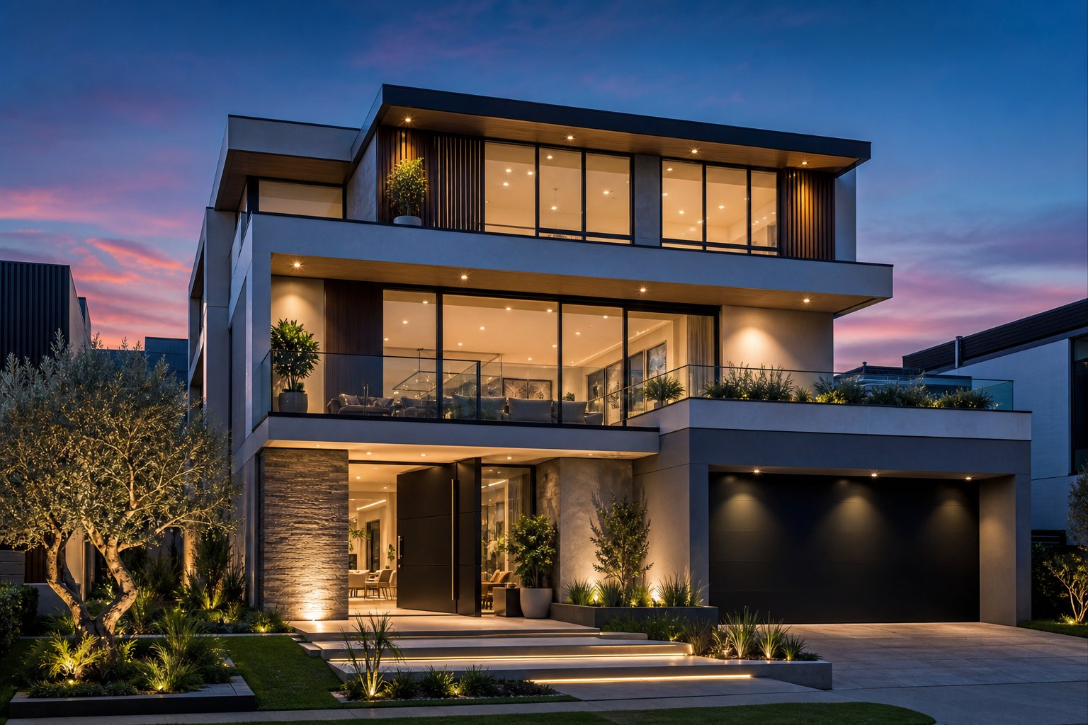 multiple aluminium door configurations working together across a modern multi storey home design