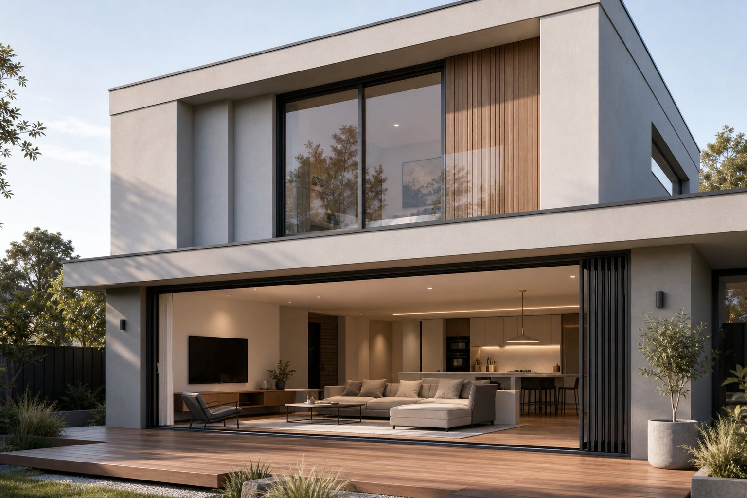 multiple sliding window configurations from two panel to four panel stacking layouts on a modern aluminium framed home