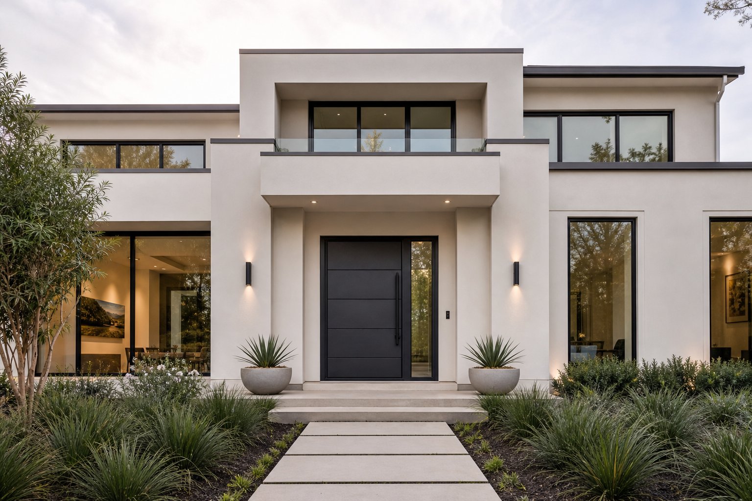 premium powder coated aluminium front door serving as the architectural focal point of a modern home facade