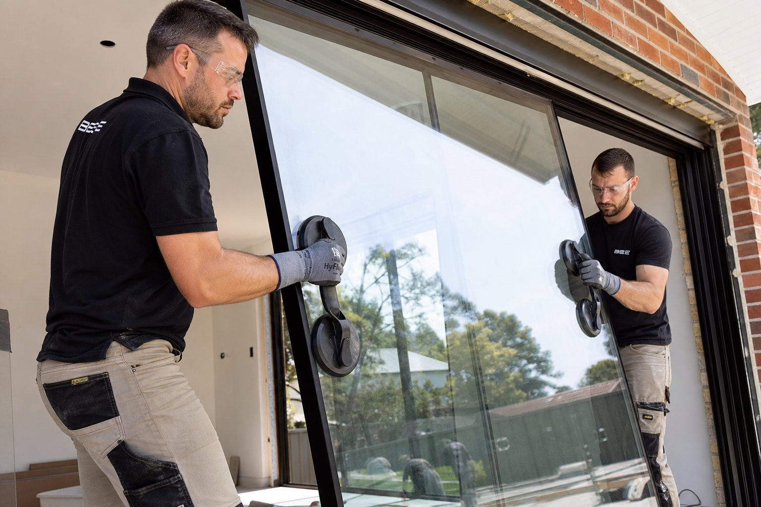 safely removing a glazed sliding panel requires two people and proper lifting equipment to prevent injury