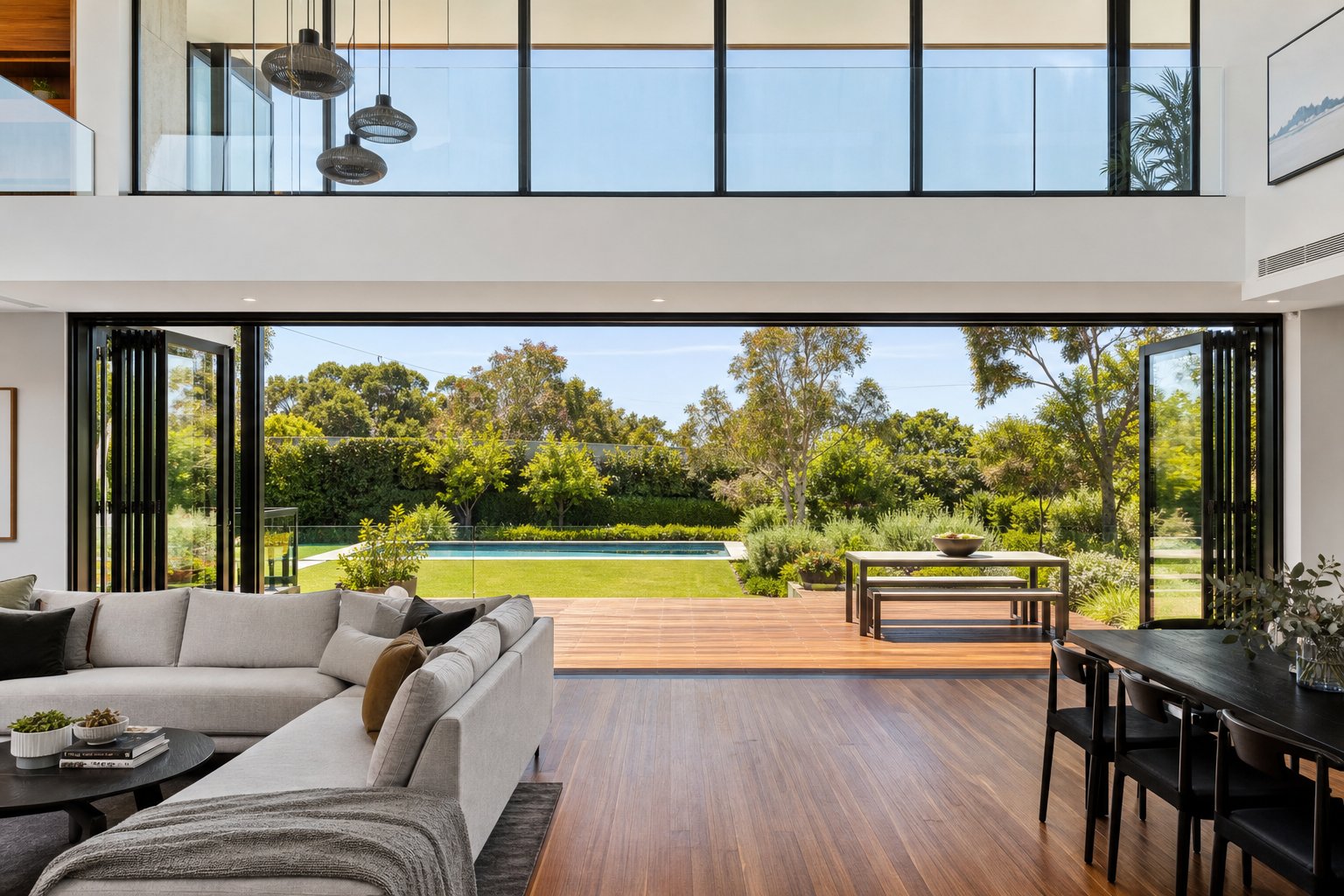 slim profile aluminium window frames maximising natural light and garden views in a modern australian home