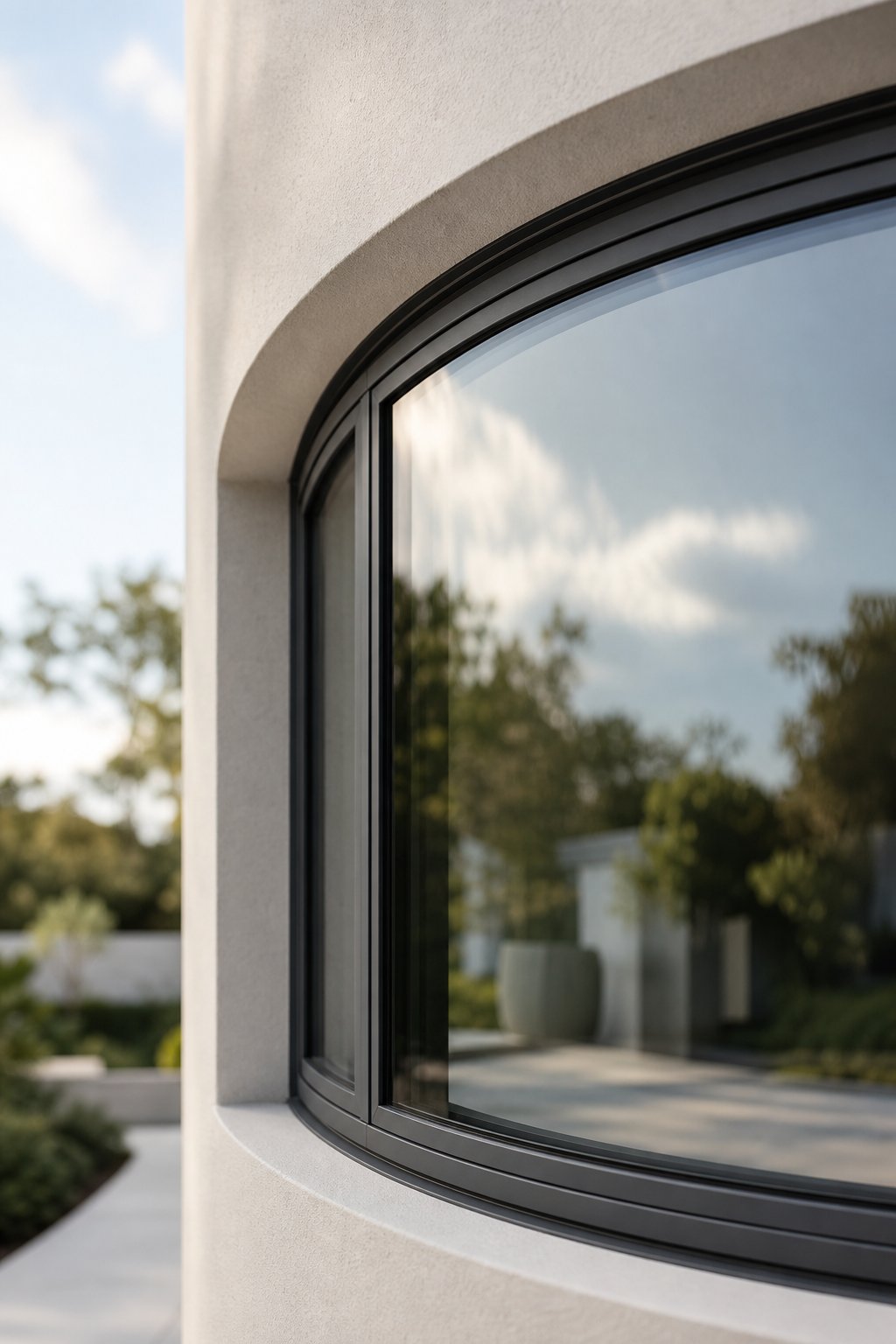 slim profile thermally broken aluminium frame following a smooth curve %E2%80%94 showcasing the material's strength to weight advantage