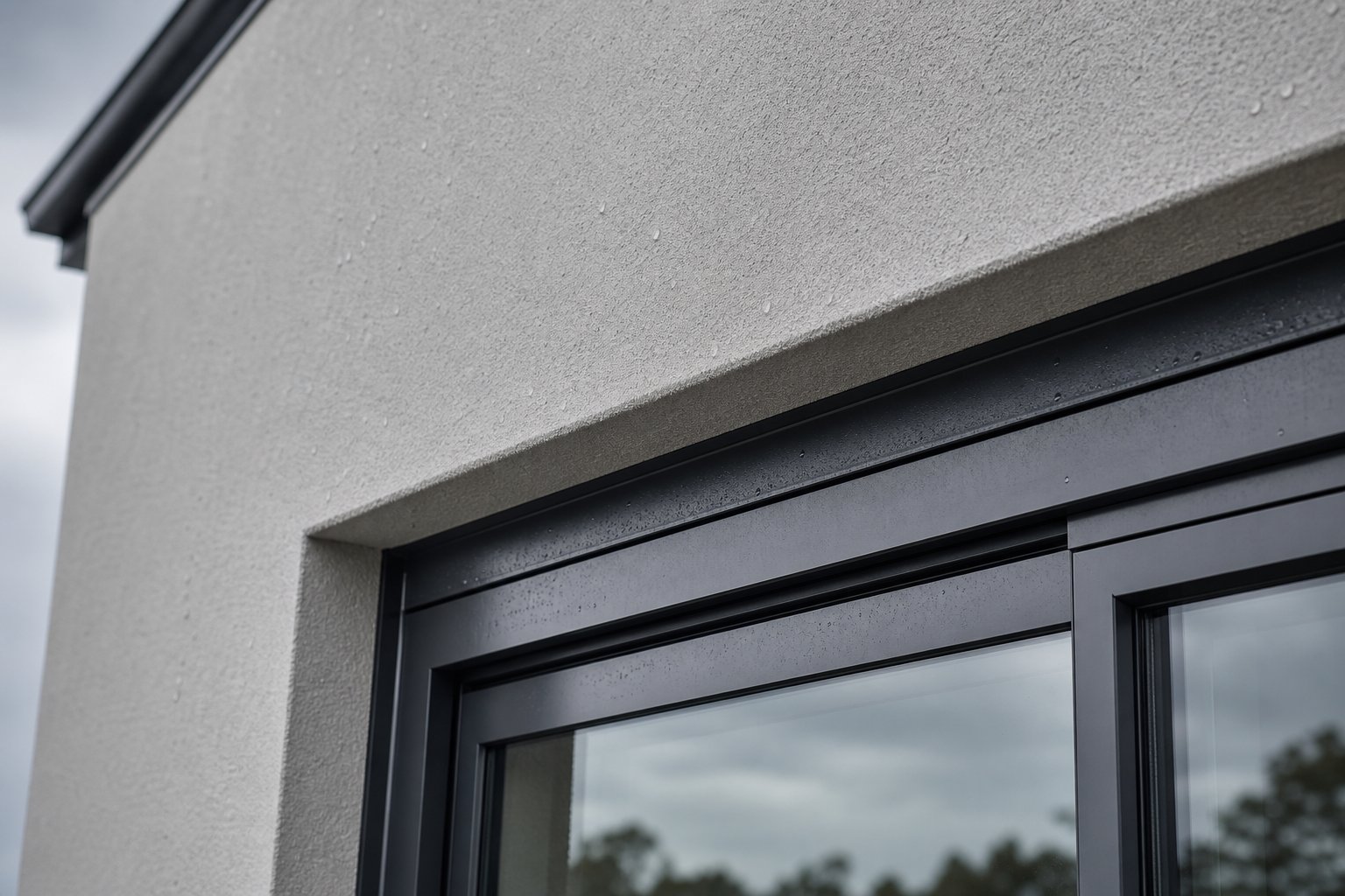 the head flashing junction above an aluminium window frame where water commonly enters behind the cladding