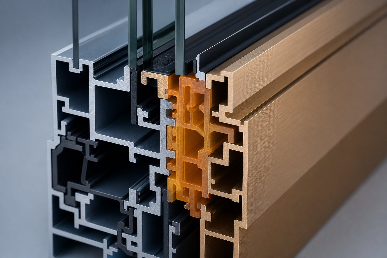 thermal break technology splits the aluminium frame into separate warm and cold zones connected by low conductivity polyamide