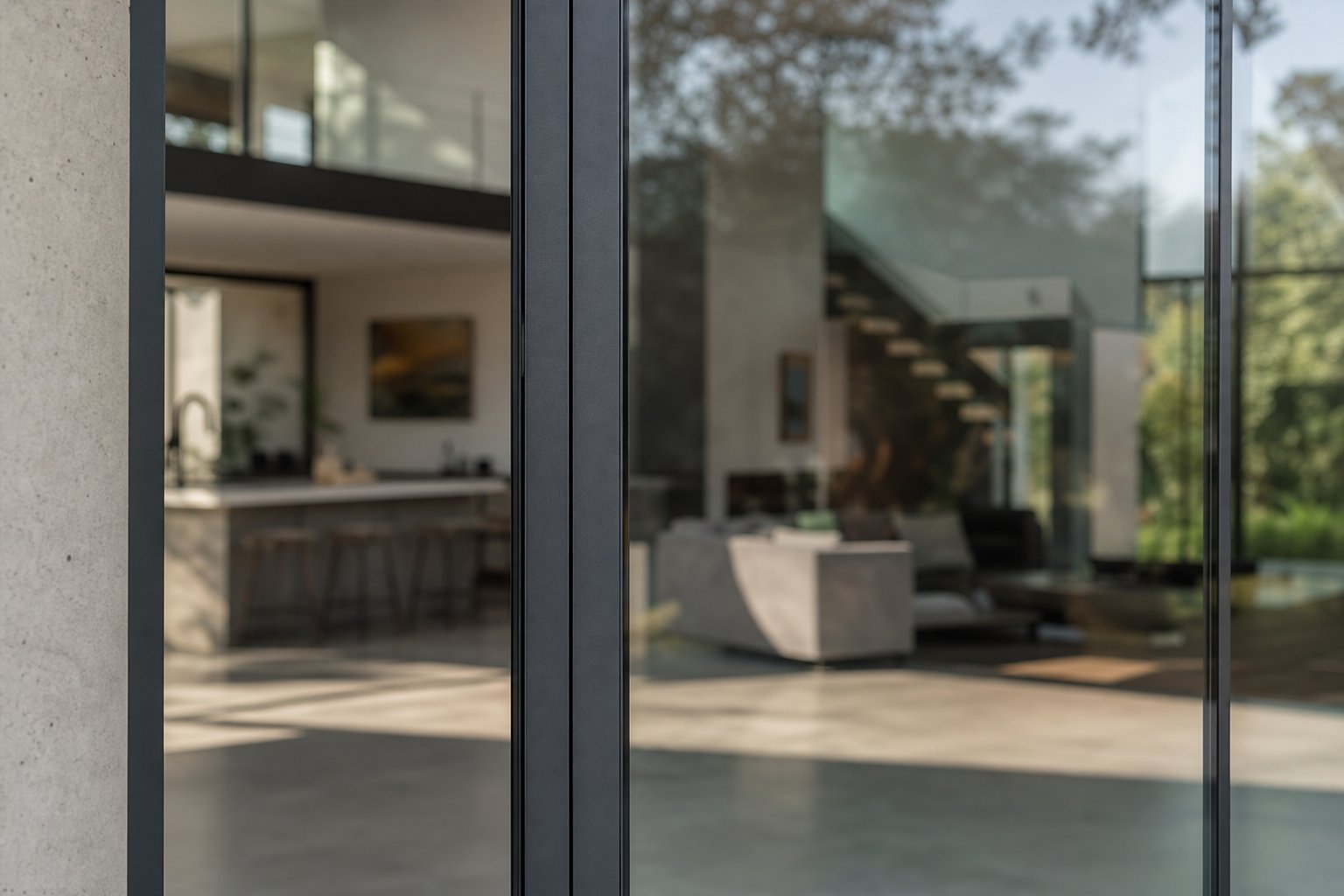 ultra slim aluminium door profile maximising glass area and natural light in a contemporary home