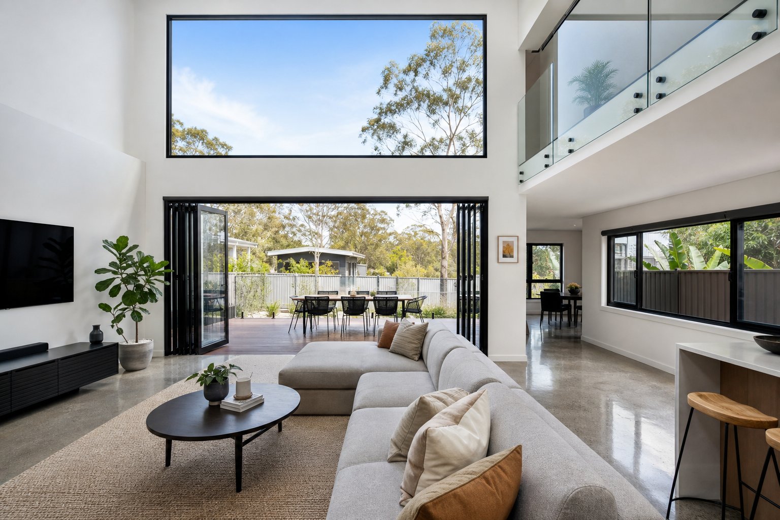 various aluminium window types including bi fold fixed and sliding configurations in a modern australian home