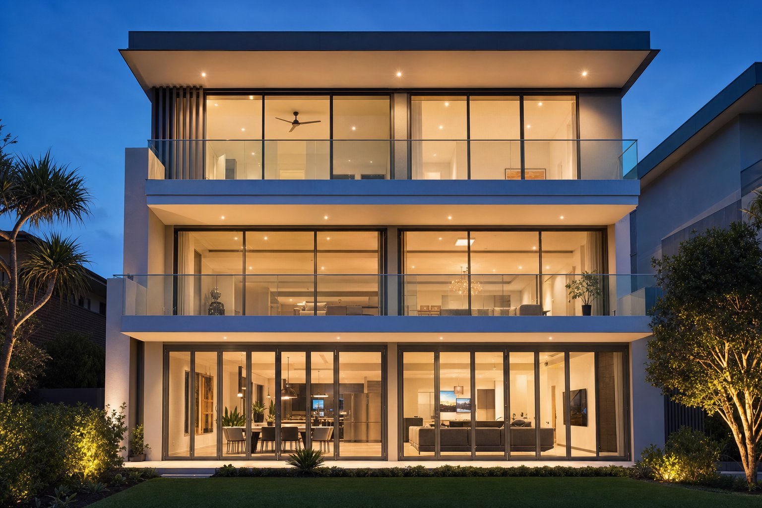 a modern australian home showcasing aluminium windows with fully integrated fly screen systems designed for seamless protection and uninterrupted views