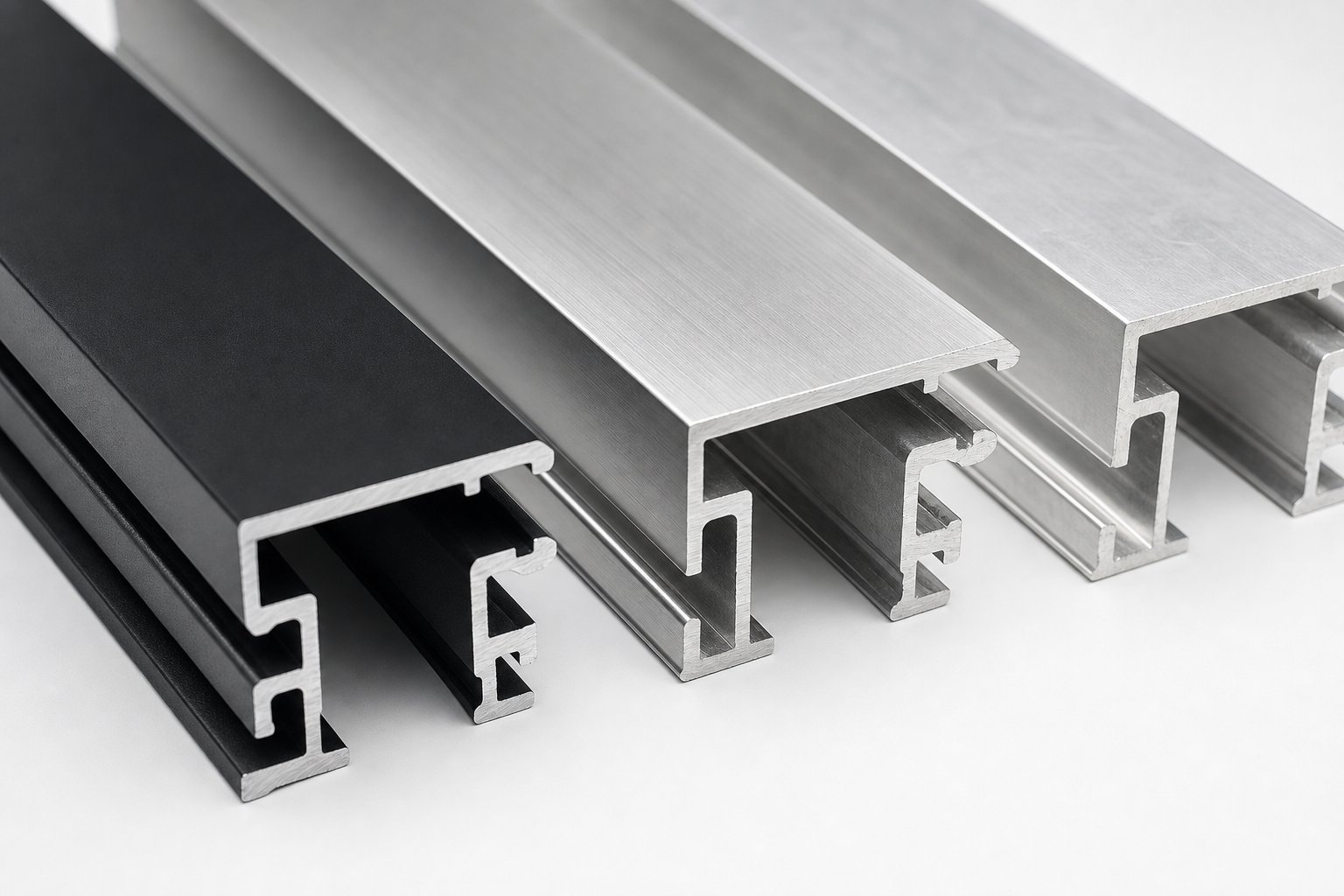 aluminium canopy profiles showing powder coated anodised and raw mill finish options