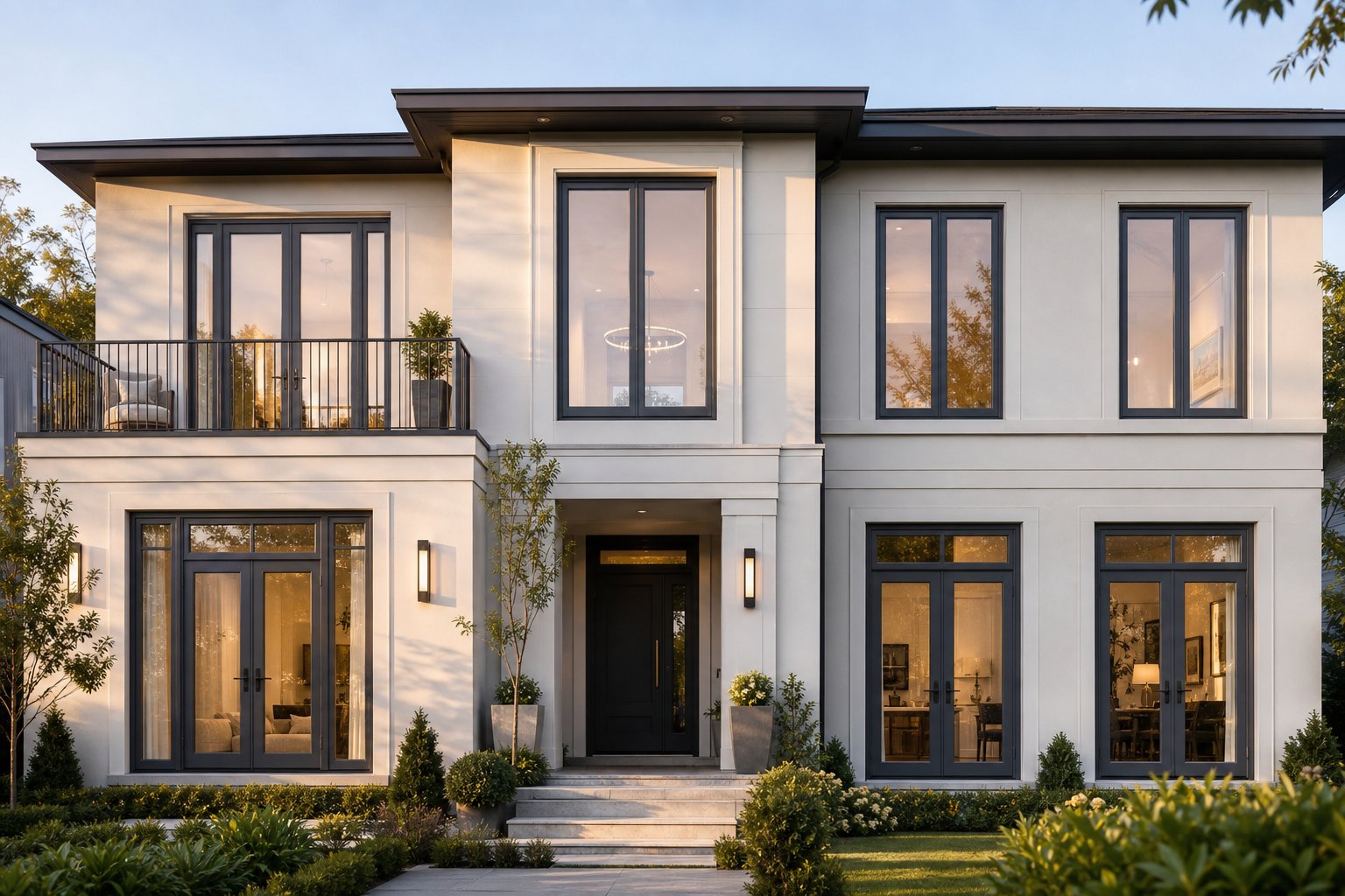 aluminium french windows in dual colour powder coat finish blending heritage proportions with modern architectural styling
