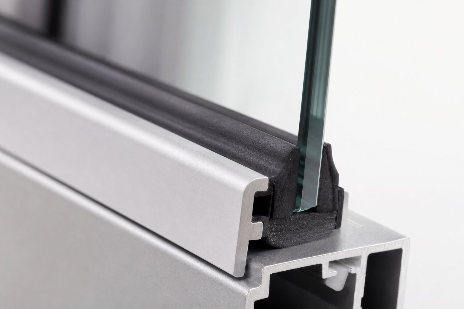 aluminium glazing bead and epdm gasket assembly securing glass within the window frame