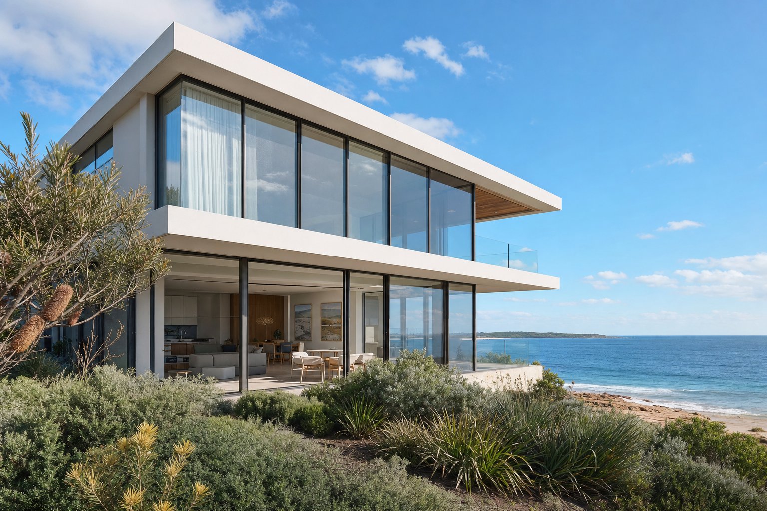 aluminium mullion system on a coastal australian home built to resist salt air and harsh uv exposure