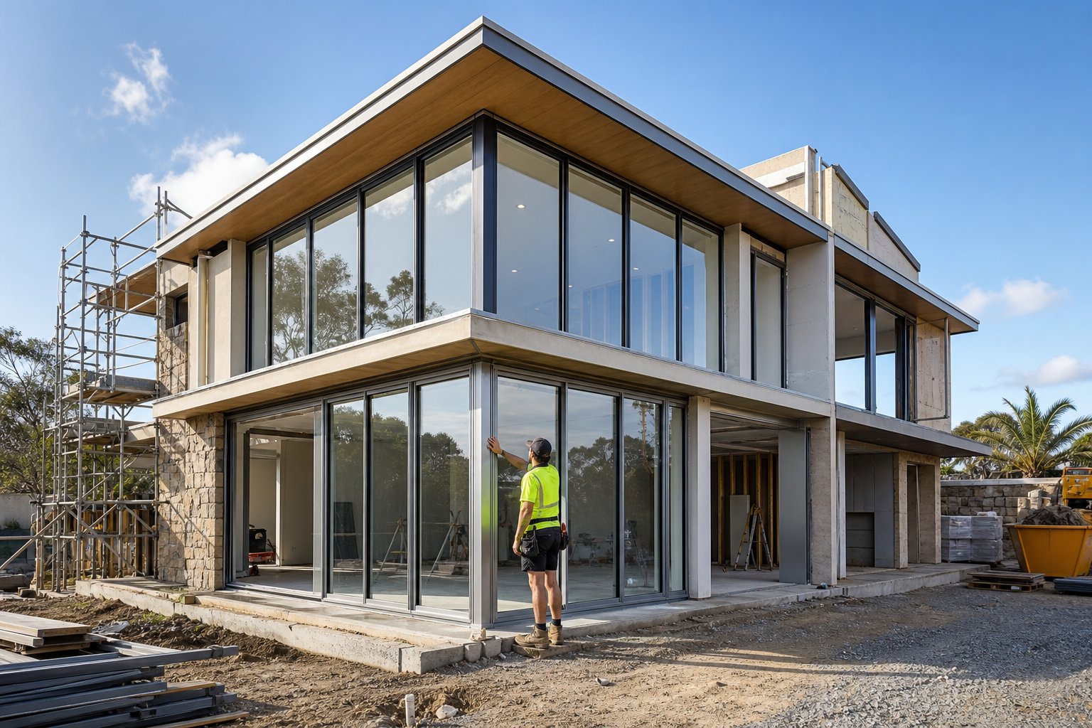 aluminium window installation on an australian residential project with clear anodised frames specified for long term performance