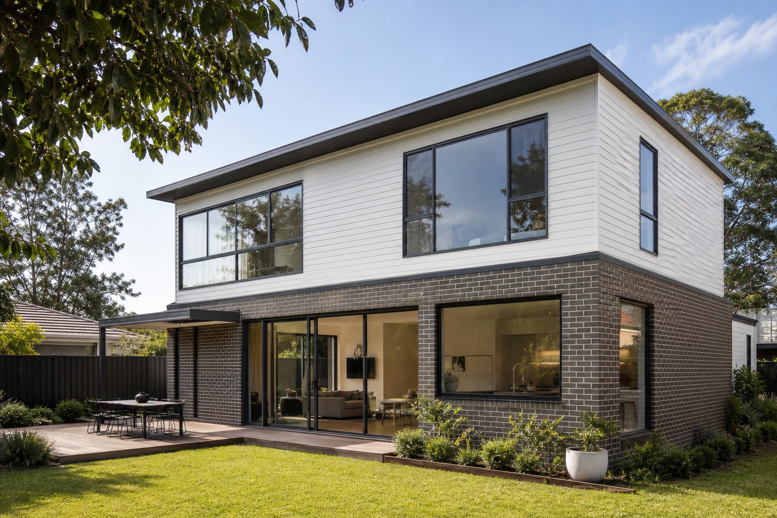aluminium windows integrated across masonry and lightweight cladding wall types on a modern australian residential build