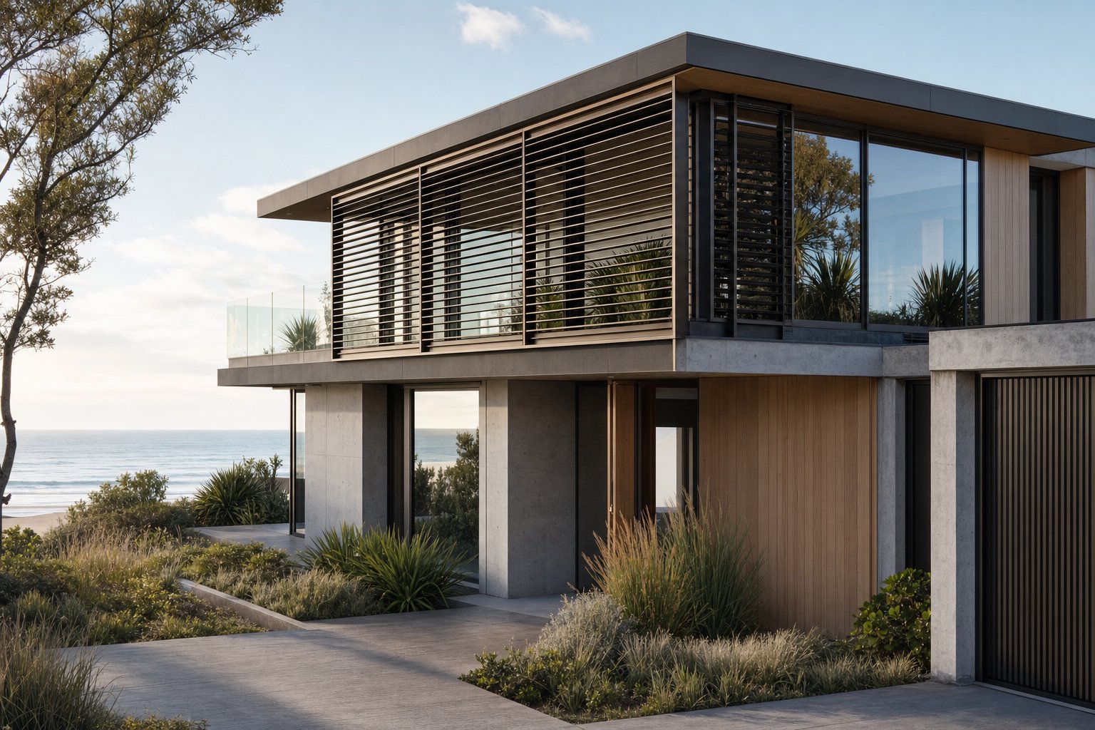 anodised aluminium louvres on a coastal australian home demonstrating long term finish durability