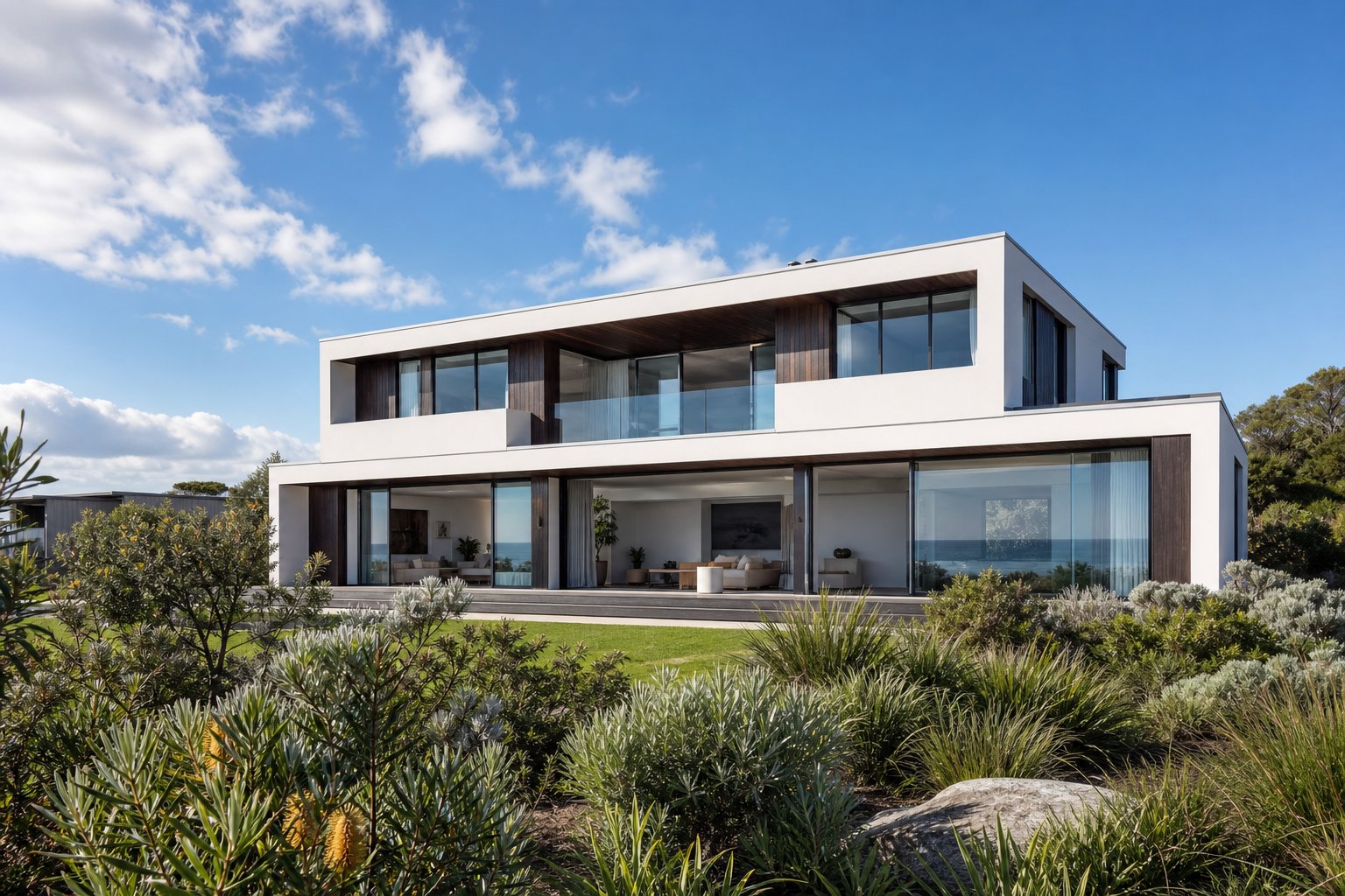 australian coastal home fitted with aluminium composite windows designed for salt air resistance and maximum views